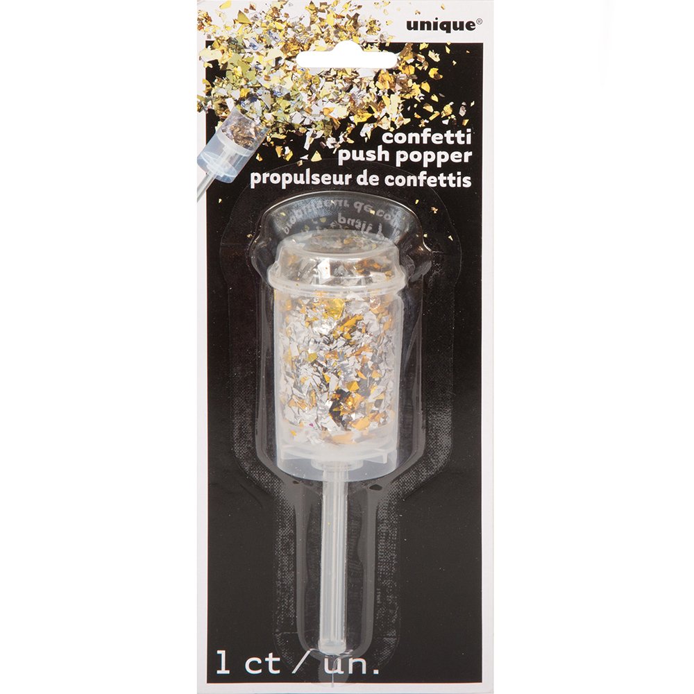 Gold & Silver Foil Confetti Push Popper - 1 Pc. - Perfect For Birthdays, Graduations, Gender Reveals, New Year, Surprises & More